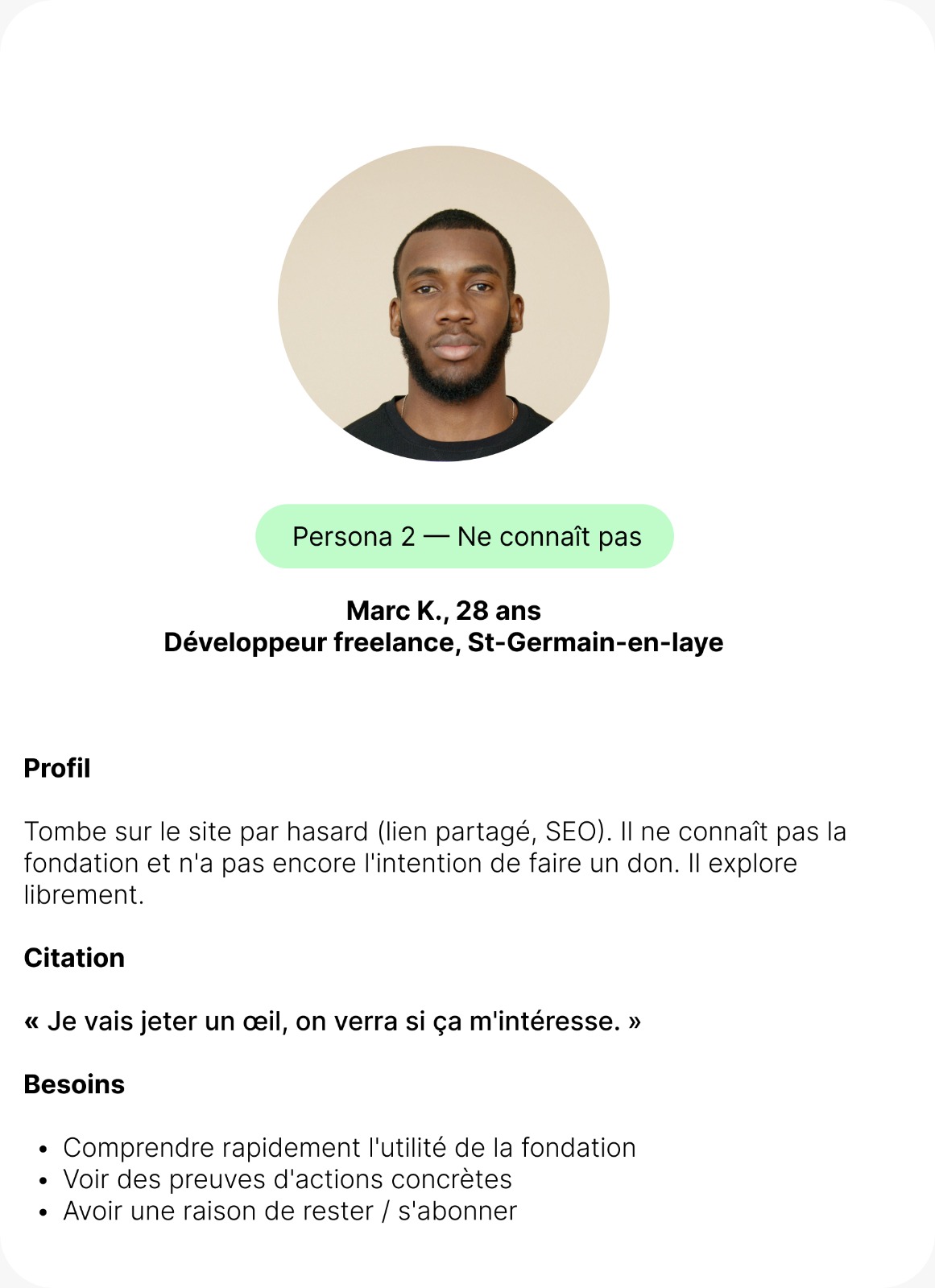 Persona Marc, 28 ans — Il ne connaît pas