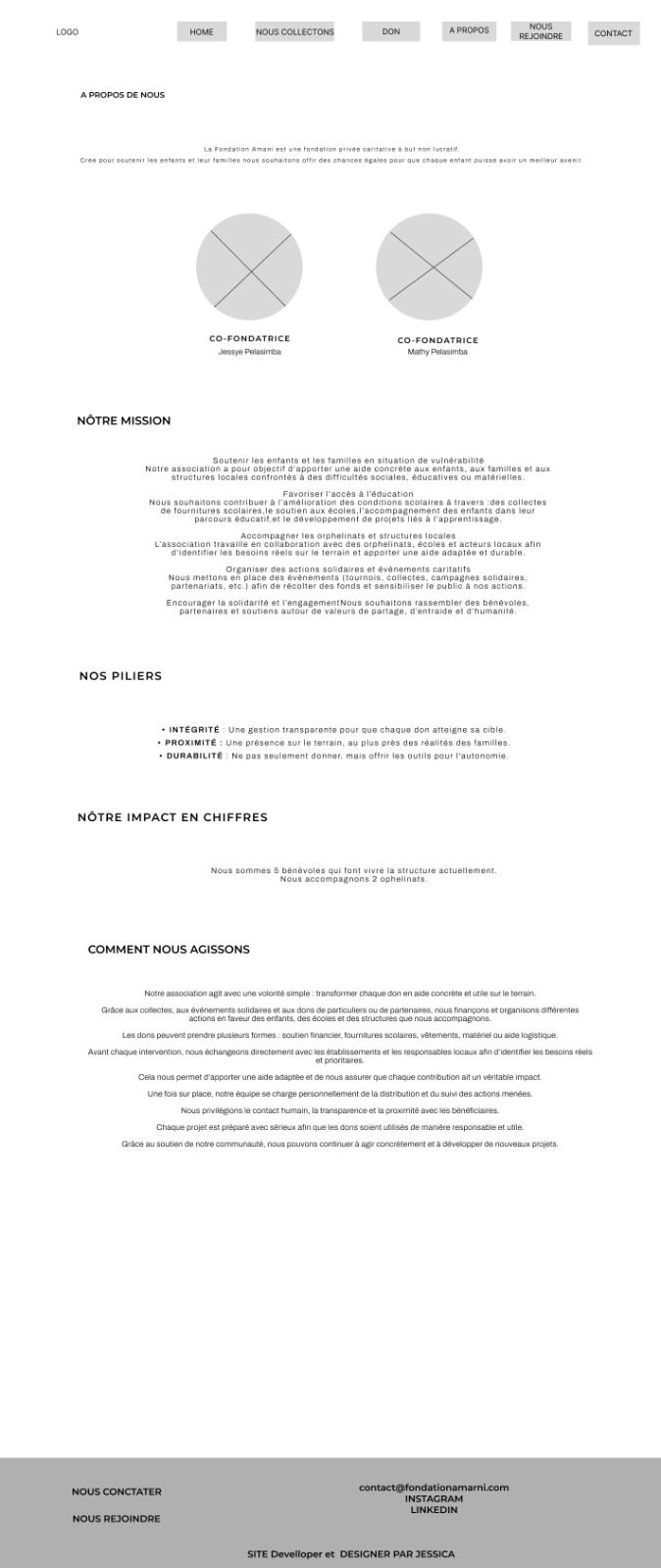 Wireframe page À propos Fondation Amani