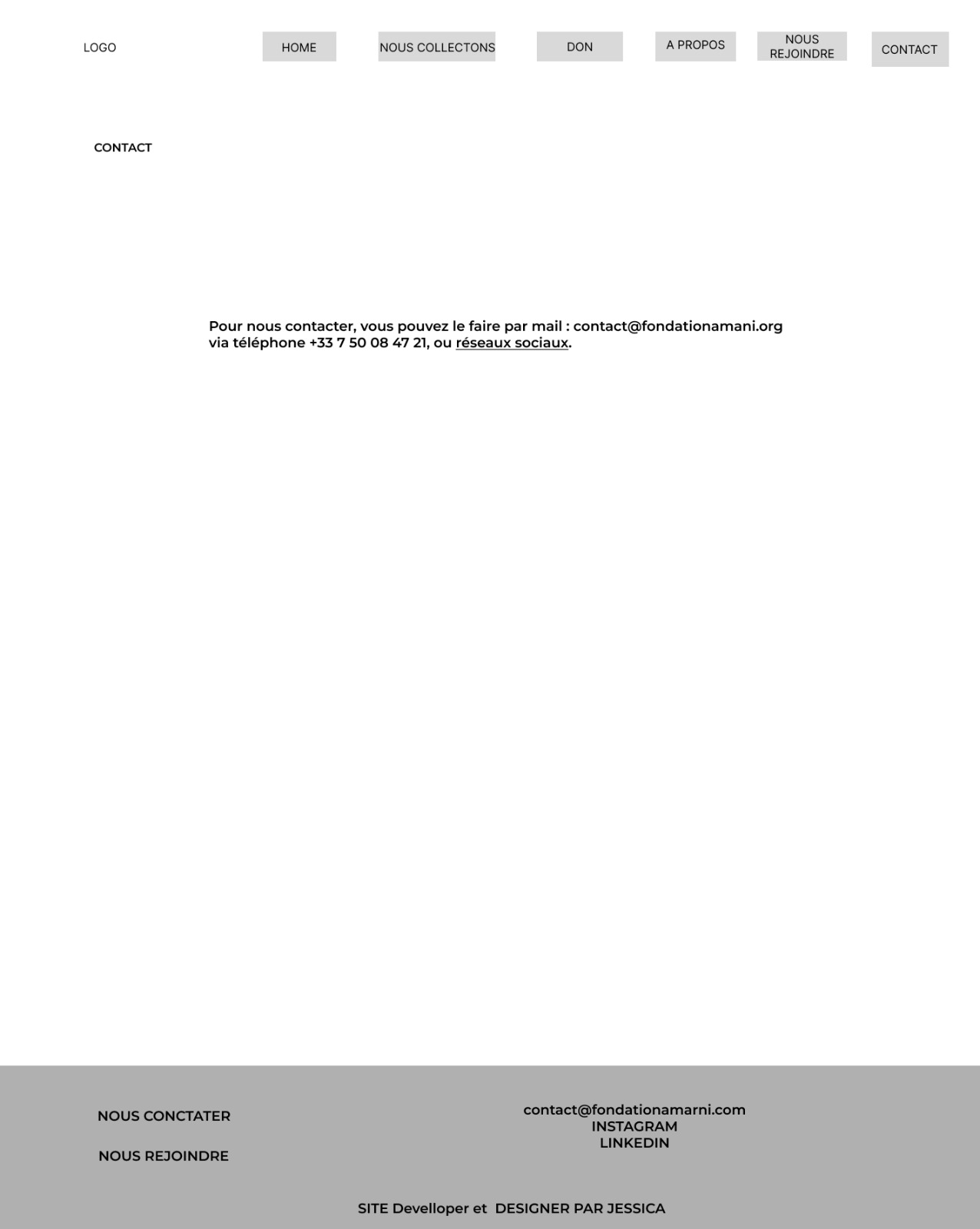 Wireframe page Contact Fondation Amani