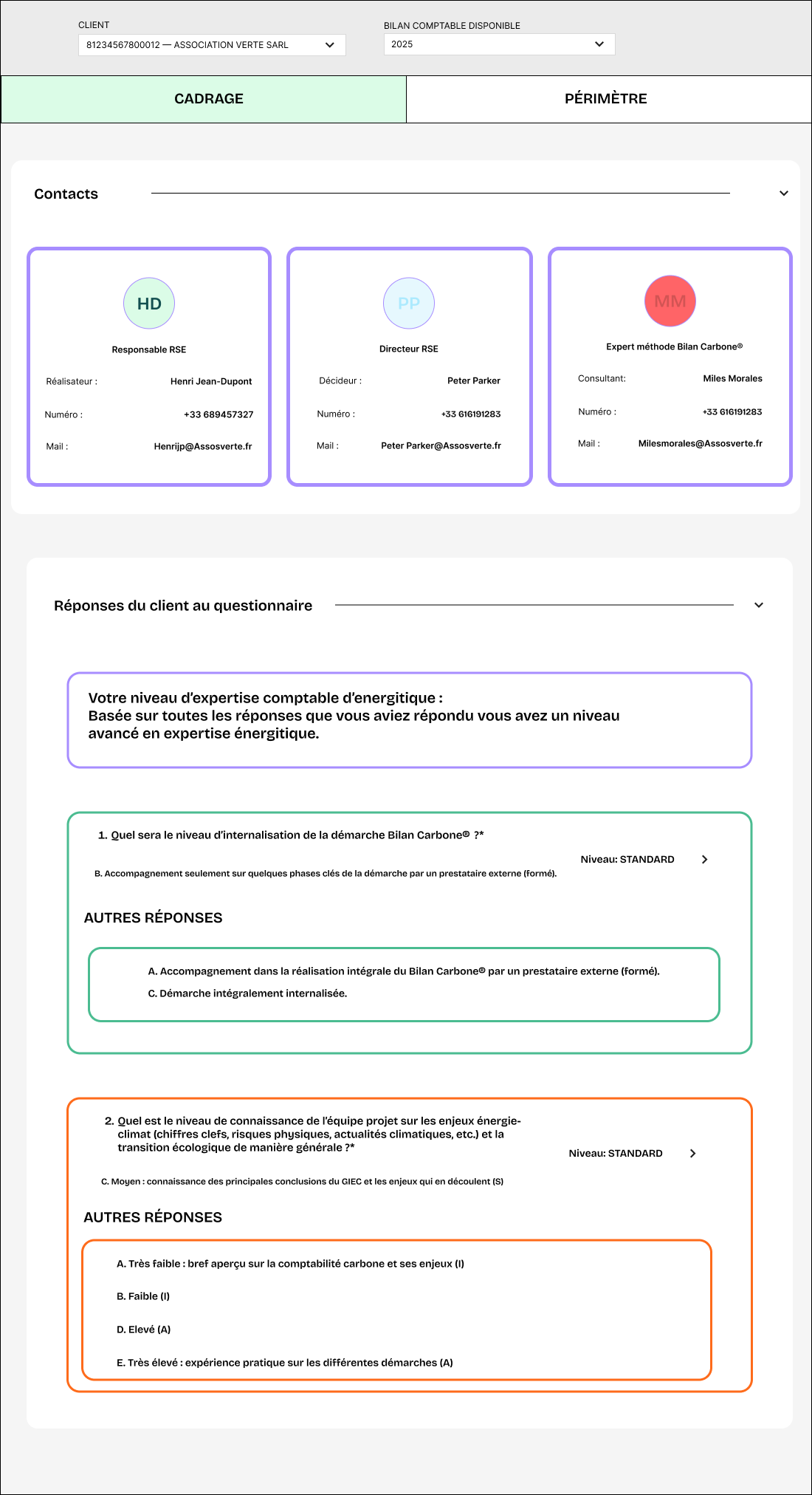 Espace admin — cadrage