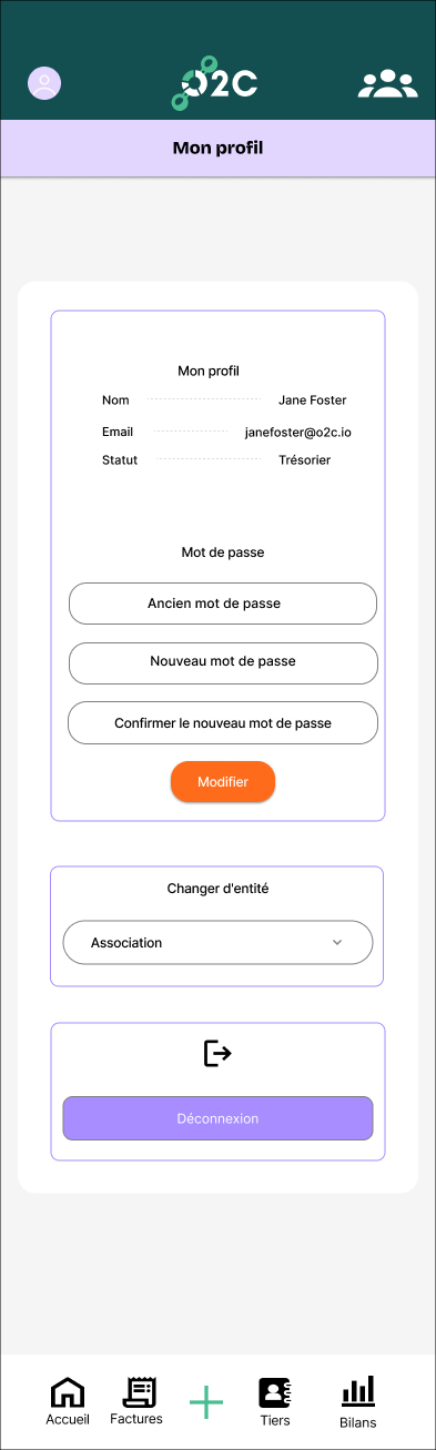 Mon profil — identité, mot de passe & changement d'entité
